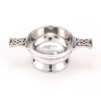 Scottish Pewter Personalised Small Classic Celtic Design Quaich Bowl