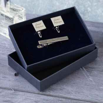 Personalised Tie clip and Rectangular cufflink set