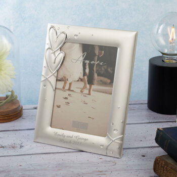 Silver Plated Hearts Photo Frame with Crystals 5x7
