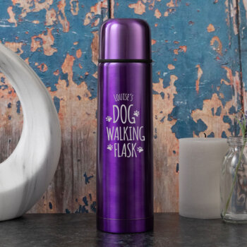 Personalised Metallic Purple 500ml Thermos Flask with Dog Walking Design