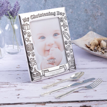 Personalised 'My Christening day' 3.5" x 5" Frame with Cutlery Gift set