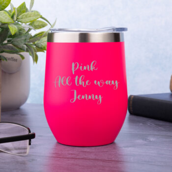 Personalised Neon Pink Double Walled Mug with Lid