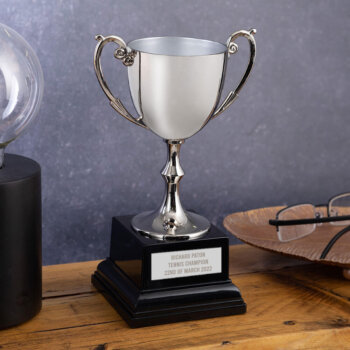 Personalised 8.5" Silver Cast Cup Award/Trophy Angled