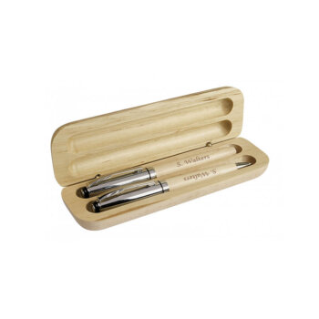 Personalised Natiral Wood Twin Pen Set - Open View