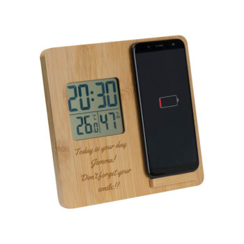 Personalised Bamboo phone charging and weather station